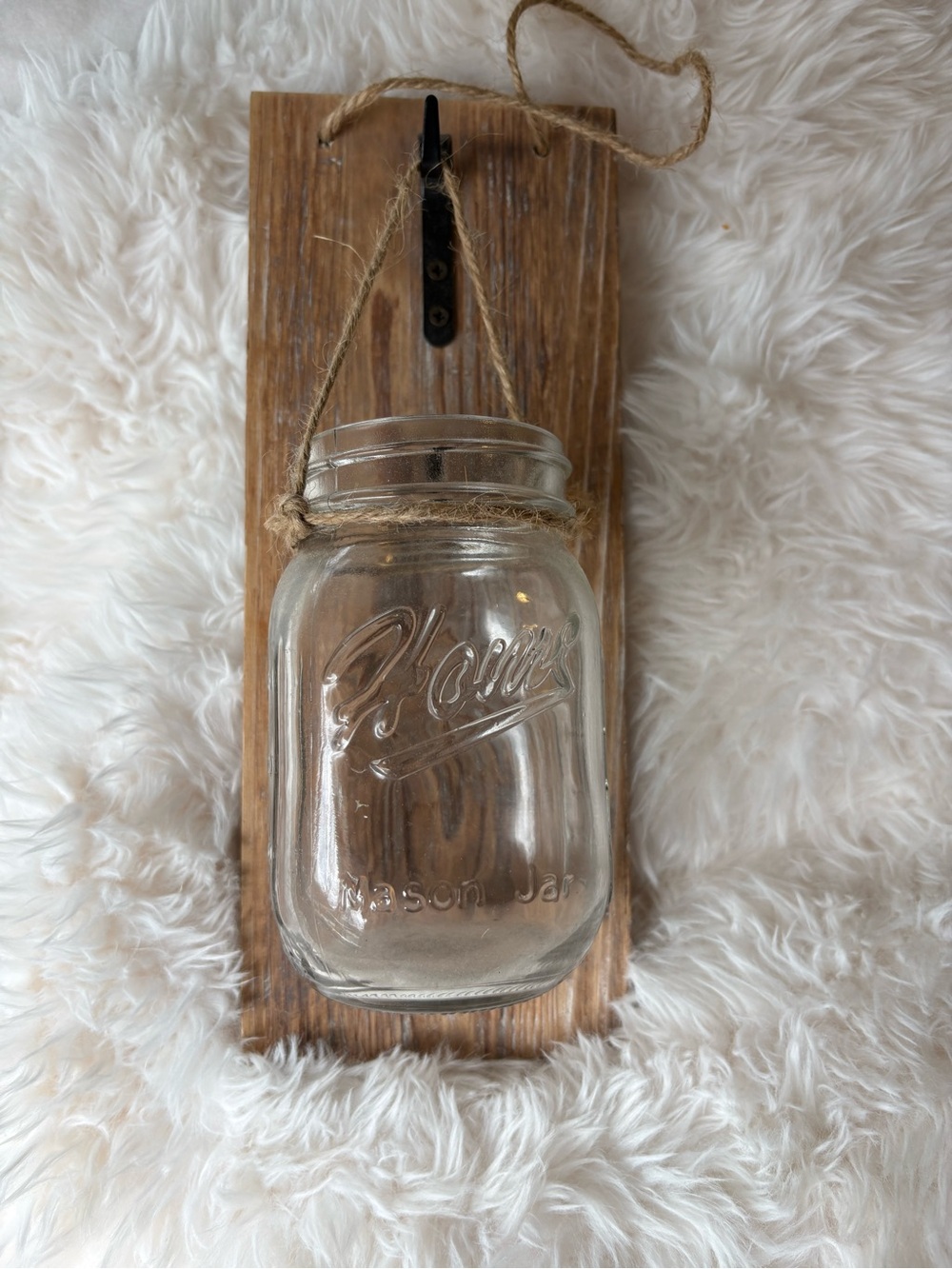 SET OF TWO Clear Glass Mason Jar Wall Sconce with Jute Hanger